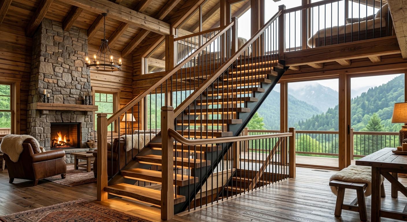 Stairs and railing of a Swiss cabin